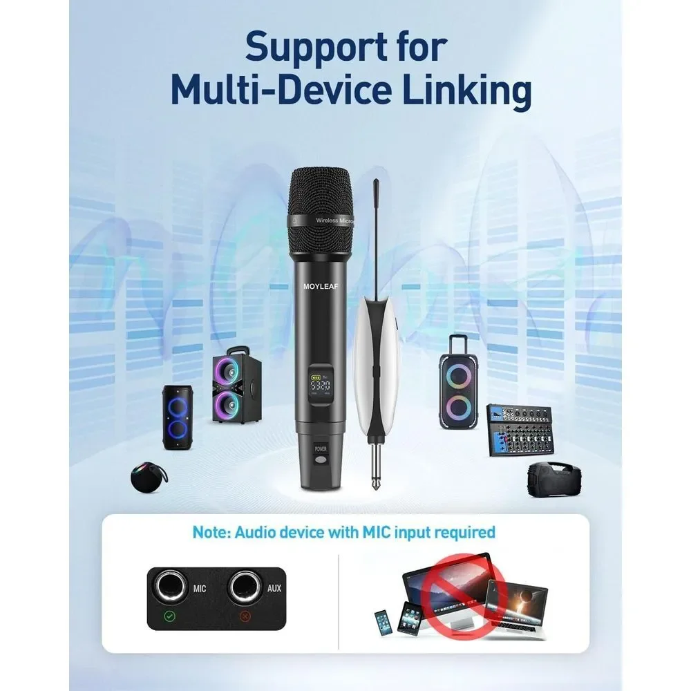 2 Pack Wireless Microphones UHF Metal Dual Handheld Cordless‎ Dynamic 260Ft